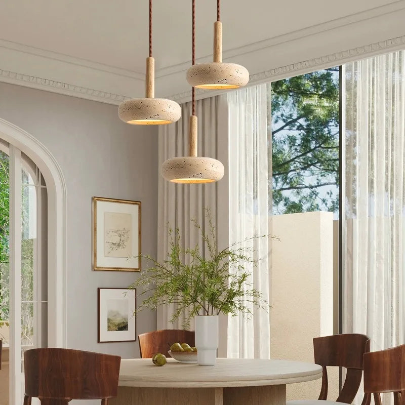 Stone Wood Chandelier by Axya: Modern Japanese Style Dining Room Pendant Lamp