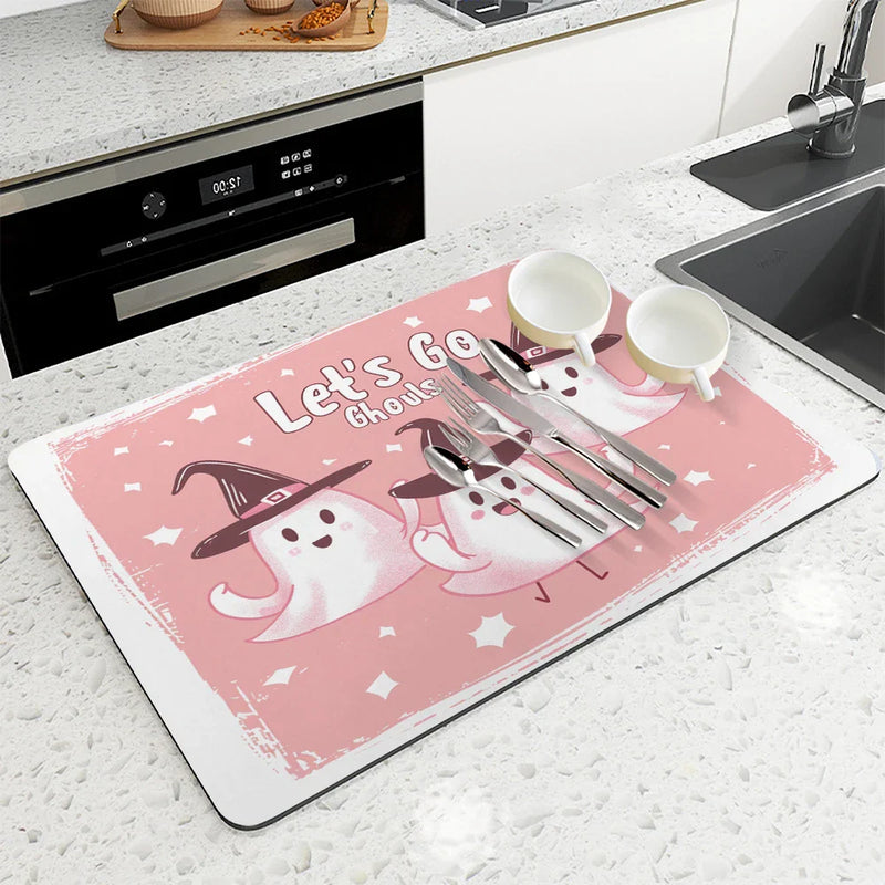 Axyaa Halloween Ghost Draining Mat - Quick Dry Kitchen & Bathroom Drain Pad