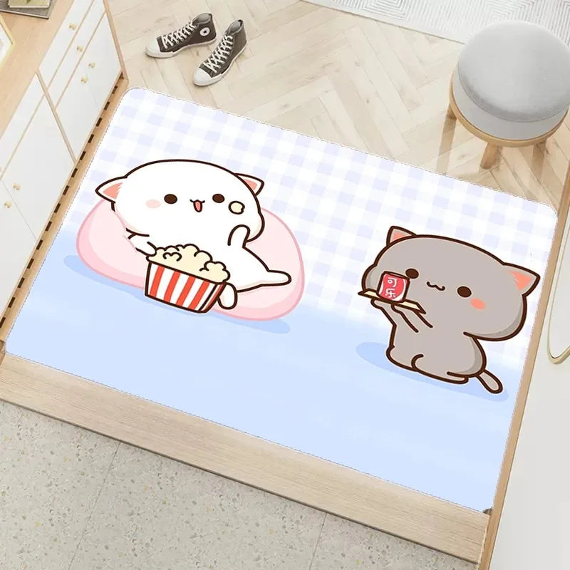 Axyaa Cute Peach Mochi Print Entrance Door Mat - Kawaii Room Decoration