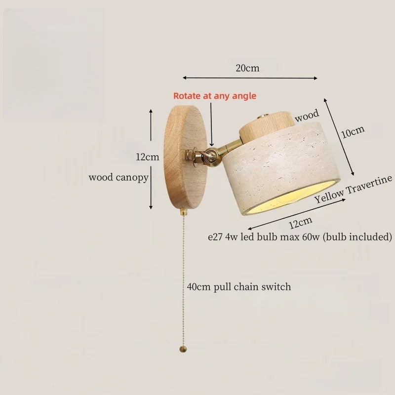 Axyaa Nordic LED Wall Lights Yellow Travertine Rotatable Reading Bedroom Lamp