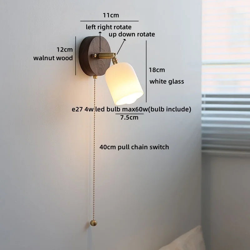 Axyaa Walnut Wood Glass Wall Lamp - Spherical Indoor Light for Living Room, Bathroom & Stairs