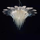 Clear Petal Glass Flower Chandelier with Crystal Tassel Pendants by Axyaa.
