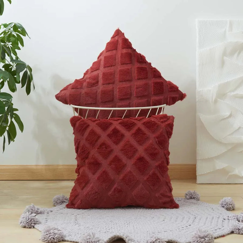 Luxurious Burgundy Diamond Plush Cushion Cover for Home Decor by Axyaa