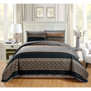 Axyaa 3-Piece Oversize Quilt Set Reversible Bedspread Coverlet King Size Black Brown
