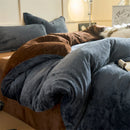 Axyaa Solid Flannel Bedding Set, Reversible Fleece Duvet Cover and Cozy Sheet with Pillowcases