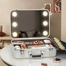 Axyaa Stylish Travel Makeup Case with LED Mirror, Divider and Brush Tray