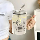 Axyaa Glass Water Bottle with Lid and Straw - 1000ml Cute Kawaii Design
