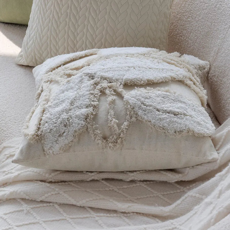 Axyaa Leaves Tufted Cushion Cover - Mori Style Home Decor Pillowcase