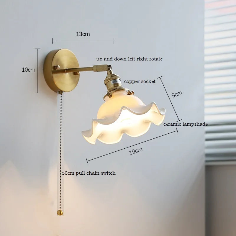 Axyaa White Ceramic Flower Wall Sconce Light for Home Indoor Lighting