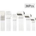 Axyaa 36pc Black Gold Stainless Steel Cutlery Set - Western Tableware Flatware