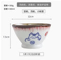 Axyaa Ceramic Lucky Cat Rice Bowl Set - 5" Bamboo Hat Household Tableware