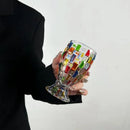 Axyaa Hand-painted Glass Candy Jar with Woven Pattern Whiskey Glass