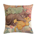Axyaa Cute Cat Pet Pattern Pillow Cover Linen Throw Pillow 45*45cm