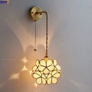 Axyaa Copper Glass LED Wall Lamp Sconce with Pull Chain Switch