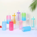 Axyaa Colorful Lid Plastic Cup with Straws - Replacement for Can Shaped Iced Coffee Juice Mug