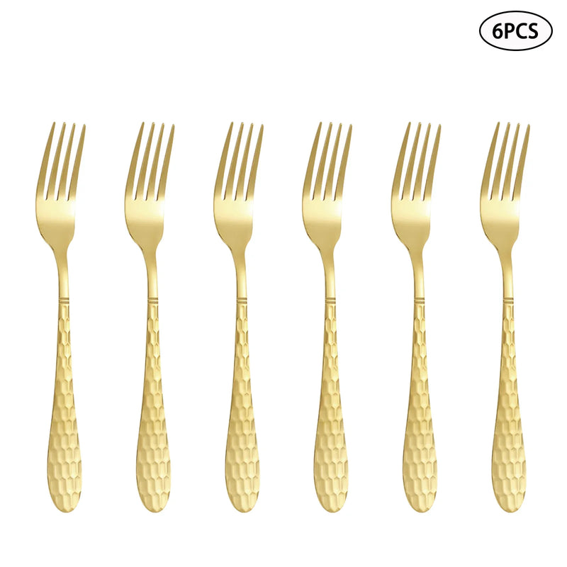Axyaa Gold Stainless Steel Cutlery Set for Family & Restaurants, 24pcs
