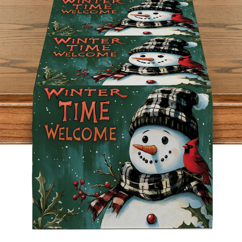 Axyaa Christmas Snowman Table Runner for Home Decoration and Dining Tables