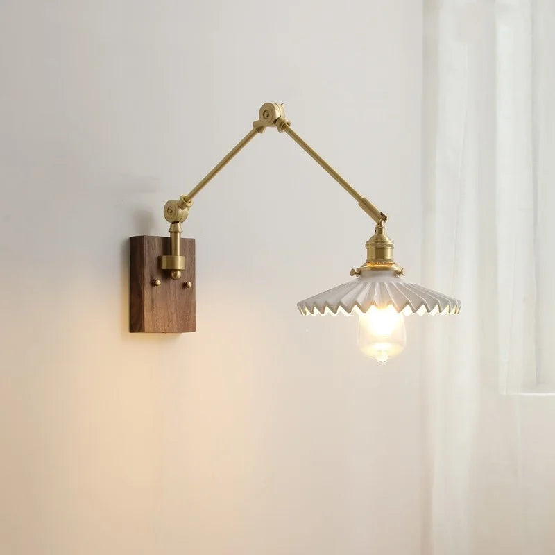 Axyaa Ceramic Copper Swing Arm LED Wall Light for Home Decor