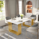Axyaa Modern White & Gold 70.9" Office Desk with Wooden Top & Metal Legs
