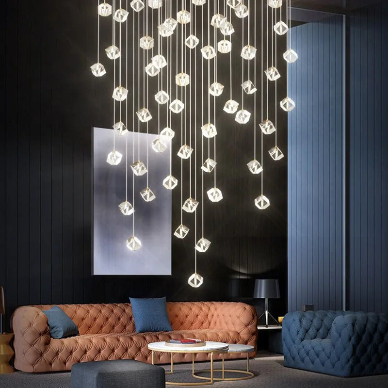 Axyaa Luxury Crystal LED Staircase Chandelier - Creative Indoor Stair Lighting