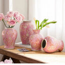 Axyaa Chinese Style Blue & White Porcelain Vase Pink Pot Retro Jars Flower Vase
