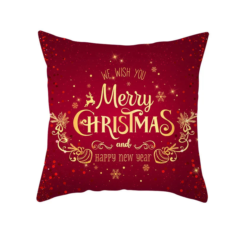 Axyaa Christmas Gift Pillowcase Red Print Cushion Cover for Home Sofa