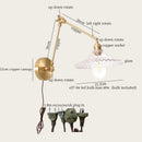 Axyaa Vintage LED Wall Lamp Swing Long Arm Loft Glass Copper Light for Bedroom