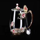 Enamel Flower Tea Glass Mug with Lid & Spoon by Axyaa