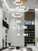 Axyaa Large Crystal Ceiling Pendant Light Fixture Luxury Villa Stairwell Decor Gold
