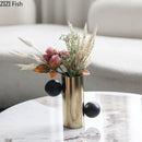 Axyaa Golden Metal Vase for Desk Decor with Artificial Flowers - Room Aesthetic