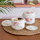 Axya Ceramic Flower Health Stew Pot Double Lid Soup Bowl Bird's Nest Ginseng Jar