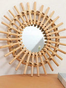 Axyaa Rattan Sunburst Wall Mirror: Handmade Boho Round Decor for Living Room