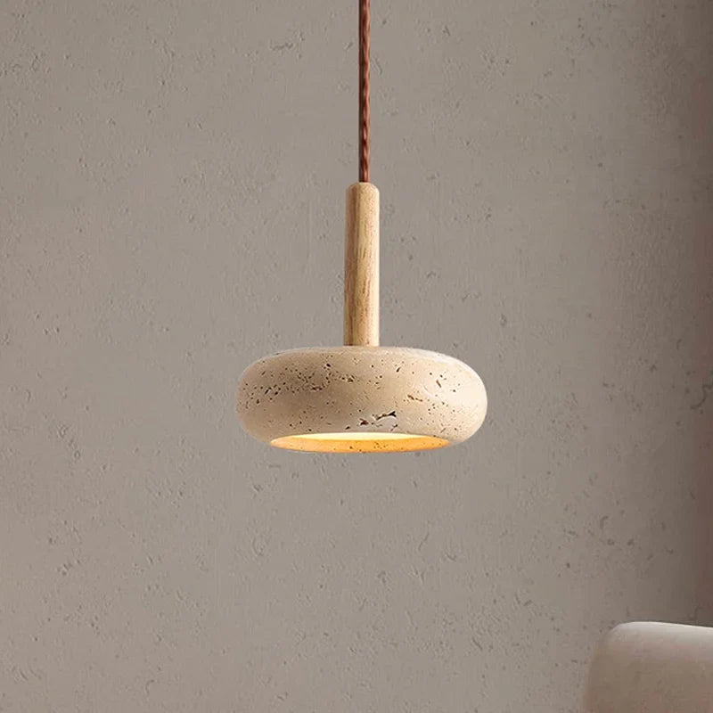 Axyaa Circular Yellow Stone LED Pendant Lamp - Wabi Sabi Design
