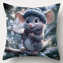Axyaa Christmas Mice Snowflake Branches Pattern Cushion Cover for Sofa Bedroom Car