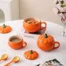 Axyaa Pumpkin Ceramic Coffee Mug with Lid - Home Office Drinkware and Decor