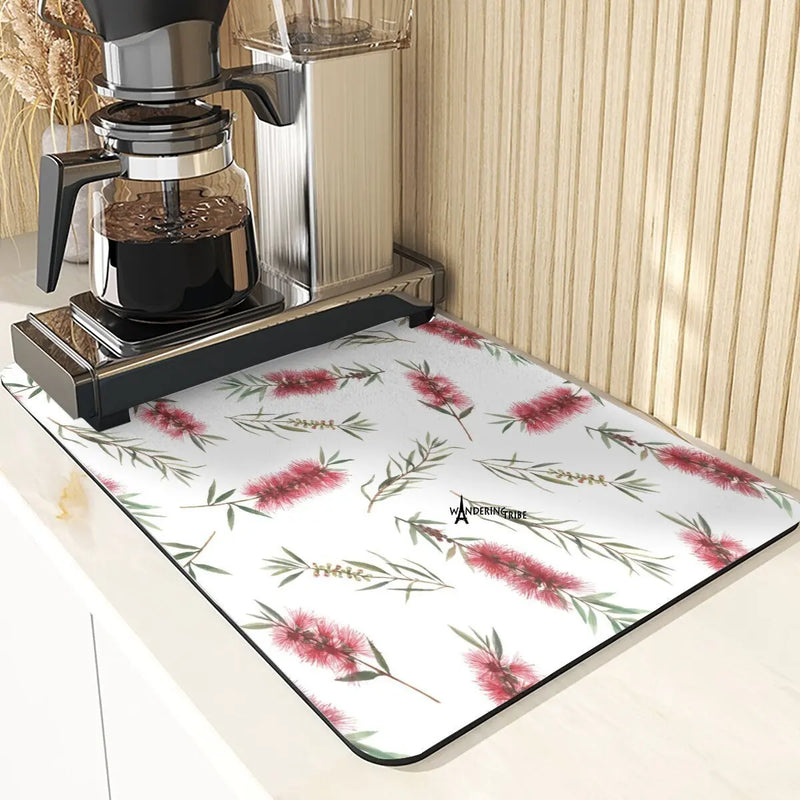 Axyaa Leaf Print Coasters & Drying Mat Set for Kitchen Essentials