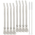 Axyaa Stainless Steel Drinking Straws Spoon Set for Cocktails & Tea - 8Pcs
