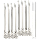Axyaa Stainless Steel Drinking Straws Spoon Set for Cocktails & Tea - 8Pcs