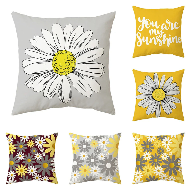 Axyaa Yellow Daisy Cushion Cover Line Sun Pillow Decor