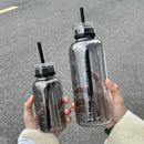 Axyaa Large Glass Water Bottle with Straw, 2 Lids, Clear, Leakproof, Kawaii Eco-Friendly Design