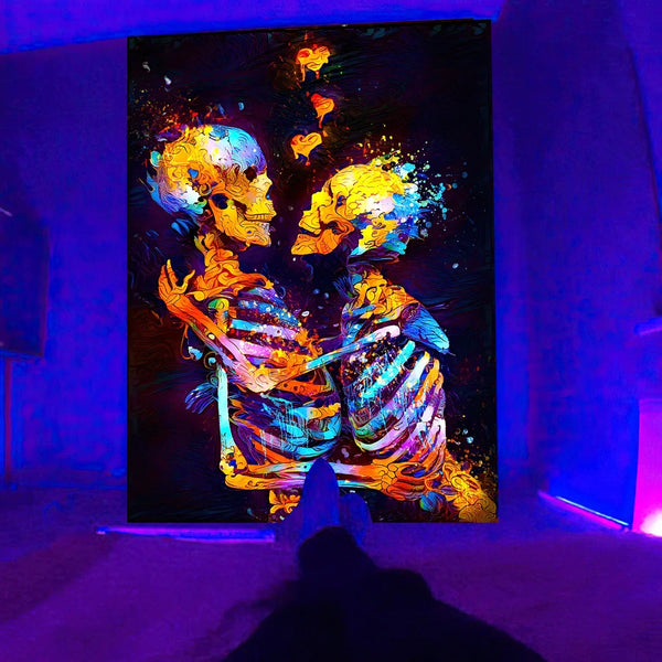 Axyaa Psychedelic Hippie Skull UV Reactive Wall Hanging for Individual Room Decor