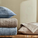 Axyaa Blue Striped Pick Stitch King Size Quilt Set: Soft Lightweight Bedspread
