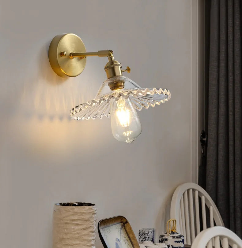 Axyaa Clear Brass Glass LED Wall Lamp with Pull Chain