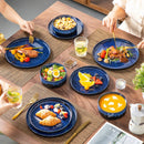 Axyaa Black Blue Reactive Glaze Dinnerware Set with 12/24/36 Piece Vertical Edge Plates and Bowls