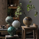 Axyaa Green Ceramic Spherical Vase: Geometric Floral Arrangement Decor