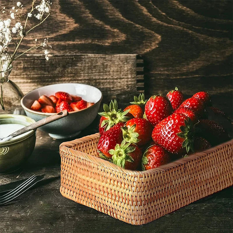 Axya Hand-Woven Rattan Wicker Basket, Multi-Purpose Storage Box for Kitchen and Home