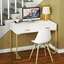 Axyaa White & Gold Vanity Desk with 2 Drawers - Modern Makeup Table for Women