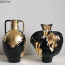 Axyaa Gold Foil Patterned Ceramic Vase Creative Plant Pot Aesthetic Room Decor