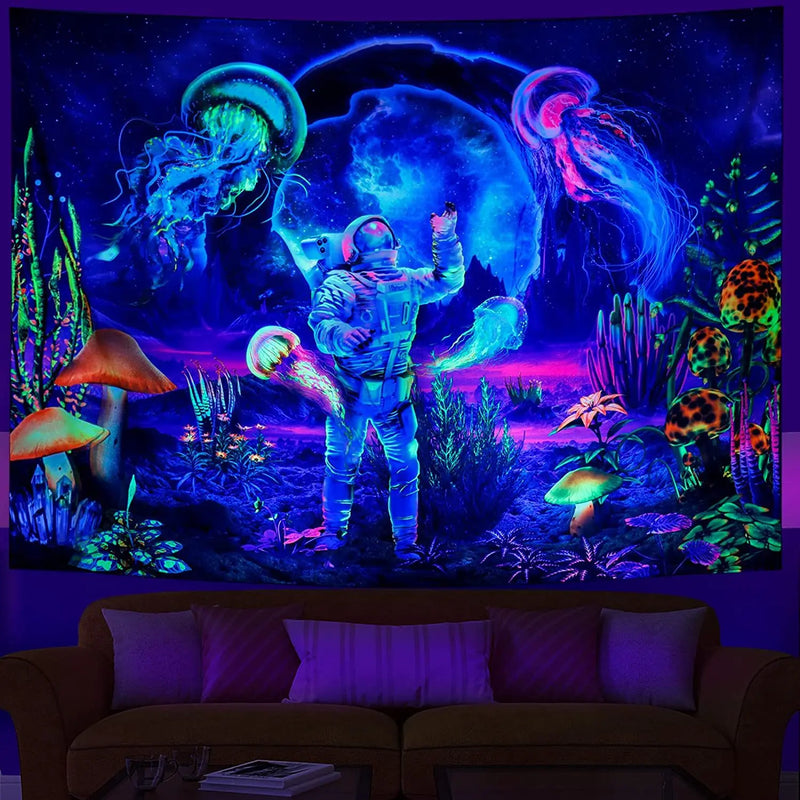 Axyaa Fluorescent Tapestry: Astronaut UV Wall Hanging for Independent Room Aesthetics