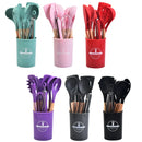Axyaa Silicone Kitchen Utensils Set with Wooden Handle